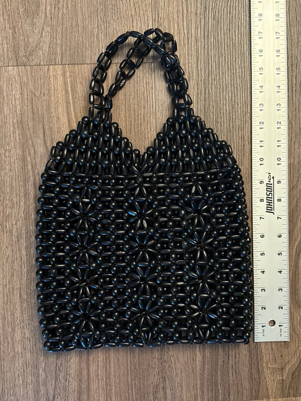Vintage 1970s Black boho wood Bead Handbag - Elegant Women’s Evening Bag